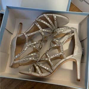 Elegant Silver Strappy Heels comes with box-box a little beaten up